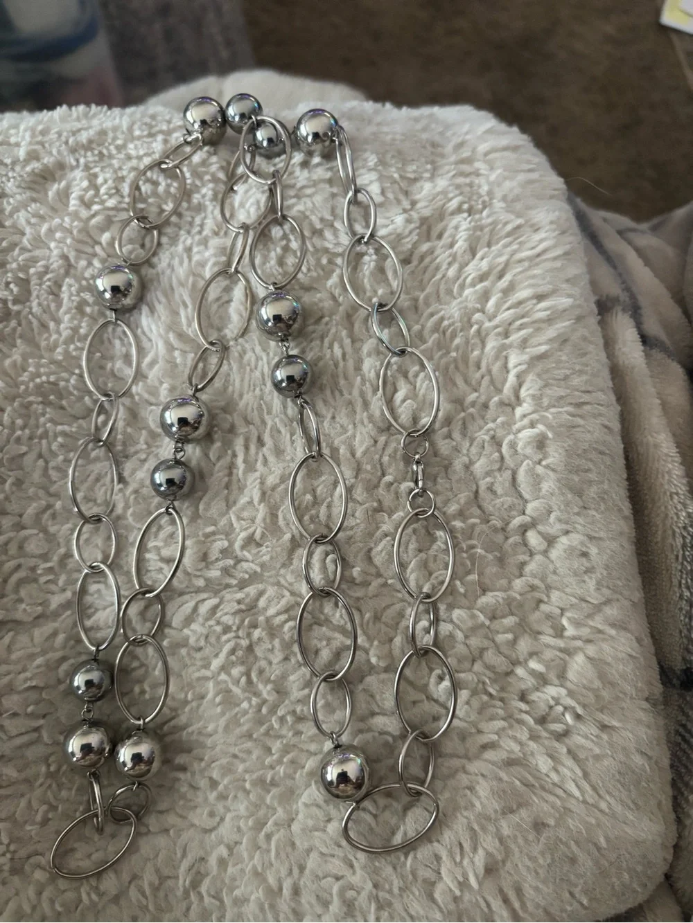 Silver-Tone Beaded Link Necklace with Bird Charm Earrings